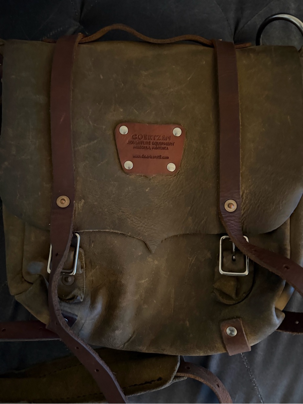 Classic Olive Green Waxed Canvas Backpack with Leather Straps